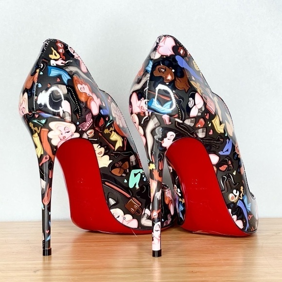 Christian Louboutin “Hot chick” Glamourous Black Multi graphic Patent 100mm EU38 - Picture 1 of 12